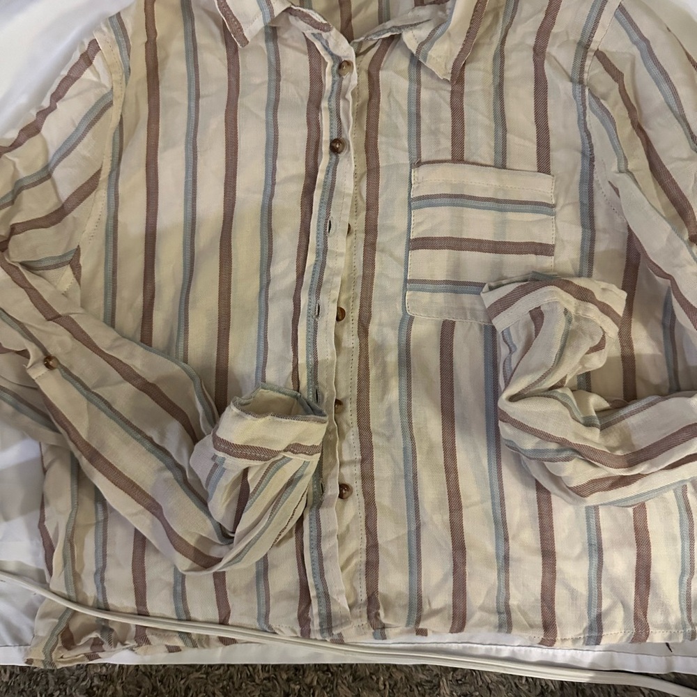 Love‎ Notes Beige and Blue Striped button Shirt